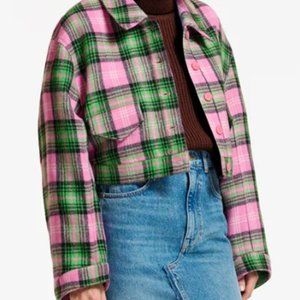 Essentiel Antwerp Pink & Neon Green Checked Cropped Jacket - Size M